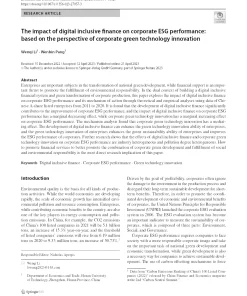 The Impact Of Digital Inclusive Finance On Corporate Esg Performance: Based On The Perspective Of Corporate Green Technology Innovation