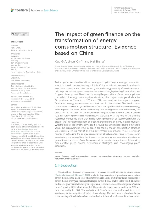 The Impact Of Green Finance On The Transformation Of Energy Consumption Structure: Evidence Based On China