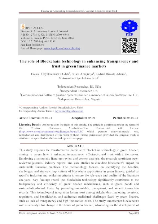 The Role Of Blockchain Technology In Enhancing Transparency And Trust In Green Finance Markets