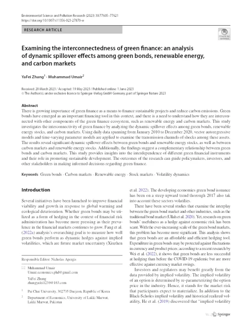 Examining The Interconnectedness Of Green Finance: An Analysis Of Dynamic Spillover Effects Among Green Bonds, Renewable Energy, And Carbon Markets