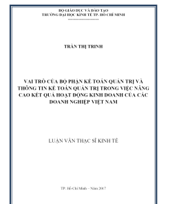 Vai Trò Của Bộ Phận Kế Toán Quản Trị Và Thông Tin Kế Toán Quản Trị Trong Việc Nâng Cao Kết Quả Hoạt Động Kinh Doanh Của Các Doanh Nghiệp Việt Nam