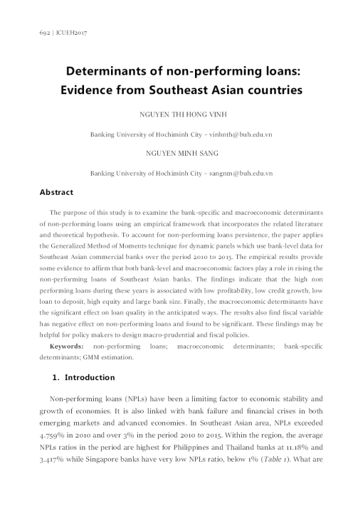 Determinants of Non-Performing Loans: Evidence From Southeast Asian Countries