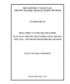 Hoàn Thiện Văn Hoá Doanh Nghiệp Ngân Hàng Thương Mại Cổ Phần Công Thương Việt Nam – Chi Nhánh Thành Phố Hồ Chí Minh