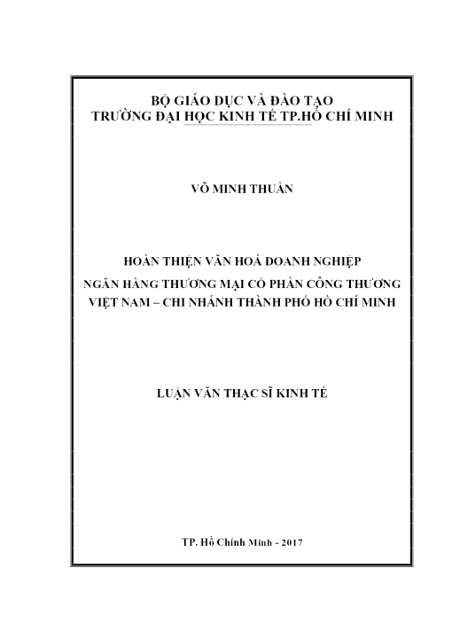 Hoàn Thiện Văn Hoá Doanh Nghiệp Ngân Hàng Thương Mại Cổ Phần Công Thương Việt Nam – Chi Nhánh Thành Phố Hồ Chí Minh