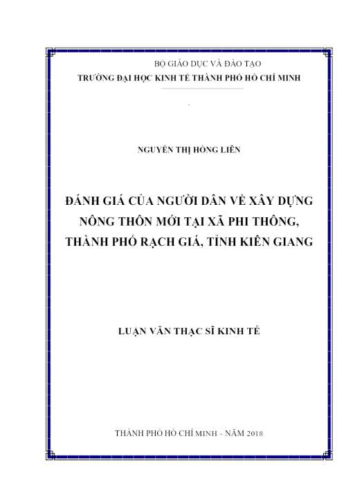 Đánh Giá Của Người Dân Về Xây Dựng Nông Thôn Mới Tại Xã Phi Thông, Thành Phố Rạch Giá, Tỉnh Kiên Giang