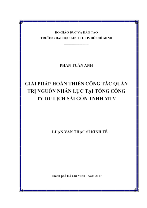 Giải Pháp Hoàn Thiện Công Tác Quản Trị Nguồn Nhân Lực Tại Tổng Công Ty Du Lịch Sài Gòn TNHH MTV