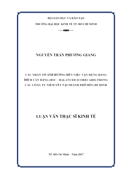 Các Nhân Tố Ảnh Hƣởng Đến Việc Vận Dụng Bảng Điểm Cân Bằng (BSC – Balanced Scorecard) Trong Các Công Ty Niêm Yết Tại Thành Phố Hồ Chí Minh