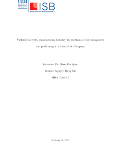 Vietnam’s Jewelry Manufacturing Industry: The Problem Of Cost Management And Profit Margin In Sakura Ltd. Company