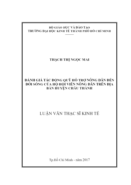 Đánh Giá Tác Động Quỹ Hỗ Trợ Nông Dân Đến Đời Sống Của Hộ Hội Viên Nông Dân Trên Địa Bàn Huyện Châu Thành