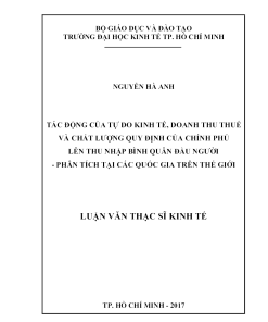 Tác Động Của Tự Do Kinh Tế, Doanh Thu Thuế Và Chất Lượng Quy Định Của Chính Phủ Lên Thu Nhập Bình Quân Đầu Người - Phân Tích Tại Các Quốc Gia Trên Thế Giới