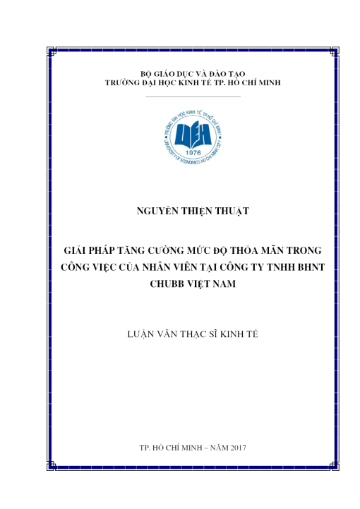 Giải Pháp Tăng Cường Mức Độ Thỏa Mãn Trong Công Việc Của Nhân Viên Tại Công Ty TNHH BHNT Chubb Việt Nam