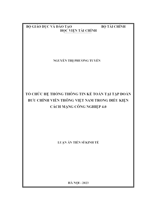 Tổ Chức Hệ Thống Thông Tin Kế Toán Tại Tập Đoàn Bưu Chính Viễn Thông Việt Nam Trong Điều Kiện Cách Mạng Công Nghiệp 4.0