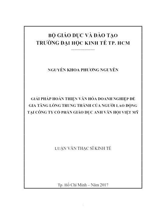 Giải Pháp Hoàn Thiện Văn Hóa Doanh Nghiệp Để Gia Tăng Lòng Trung Thành Của Người Lao Động Tại Công Ty Cổ Phần Giáo Dục Anh Văn Hội Việt Mỹ