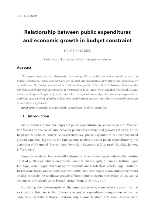 Relationship between public expenditures and economic growth in budget constraint