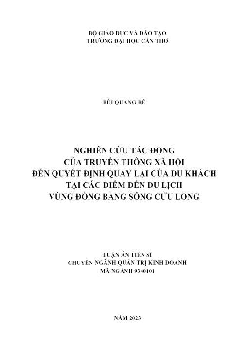 Nghiên Cứu Tác Động Của Truyền Thông Xã Hội Đến Quyết Định Quay Lại Của Du Khách Tại Các Điểm Đến Du Lịch Vùng Đồng Bằng Sông Cửu Long