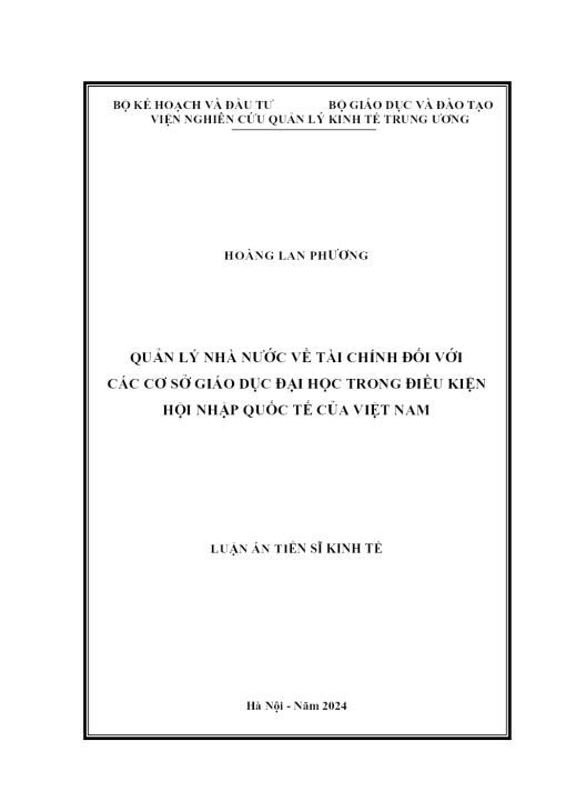 Quản Lý Nhà Nước Về Tài Chính Đối Với Các Cơ Sở Giáo Dục Đại Học Trong Điều Kiện Hội Nhập Quốc Tế Của Việt Nam