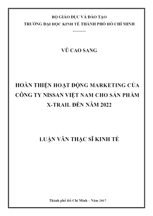 Hoàn Thiện Hoạt Động Marketing Của Công Ty Nissan Việt Nam Cho Sản Phẩm X-Trail Đến Năm 2022