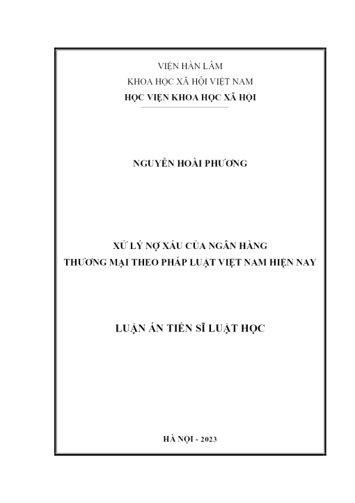 Xử Lý Nợ Xấu Của Ngân Hàng Thương Mại Theo Pháp Luật Việt Nam Hiện Nay