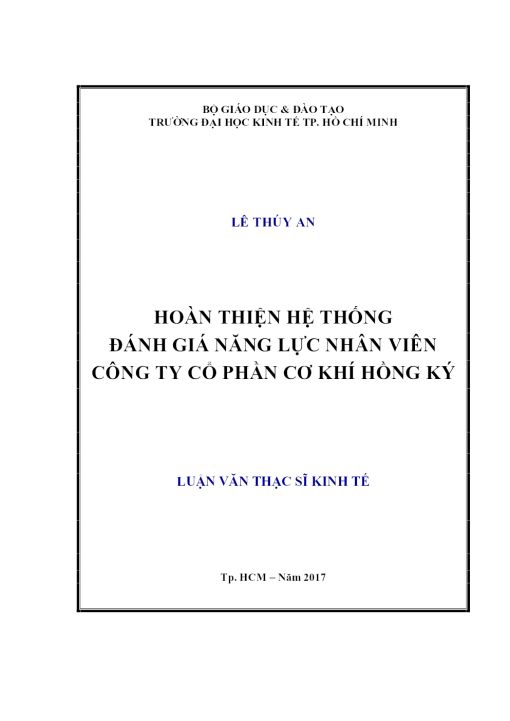 Hoàn Thiện Hệ Thống Đánh Giá Năng Lực Nhân Viên Công Ty Cổ Phần Cơ Khí Hồng Ký