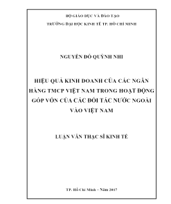 Hiệu Quả Kinh Doanh Của Các Ngân Hàng Tmcp Việt Nam Trong Hoạt Động Góp Vốn Của Các Đối Tác Nước Ngoài Vào Việt Nam