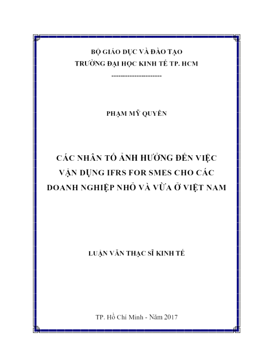 Các Nhân Tố Ảnh Hưởng Đến Việc Vận Dụng Ifrs For Smes Cho Các Doanh Nghiệp Nhỏ Và Vừa Ở Việt Nam