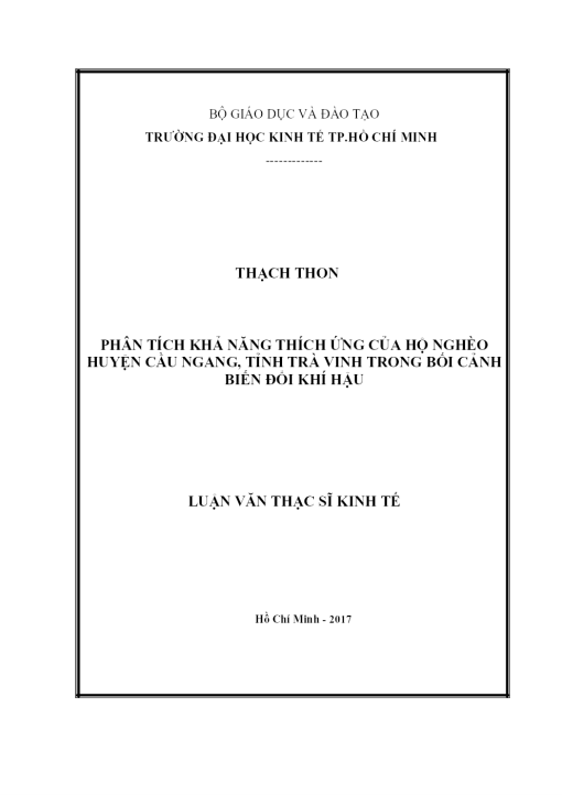 Phân Tích Khả Năng Thích Ứng Của Hộ Nghèo Huyện Cầu Ngang, Tỉnh Trà Vinh Trong Bối Cảnh Biến Đổi Khí Hậu