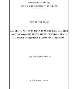 Các Yếu Tố Ảnh Hưởng Đến Tuân Thủ Khai Báo Thuế Xnk Thông Qua Hệ Thống Thông Quan Điện Tử Của Các Doanh Nghiệp Trên Địa Bàn Tỉnh Kiên Giang