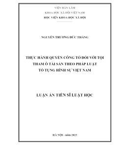 Thực Hành Quyền Công Tố Đối Với Tội Tham Ô Tài Sản Theo Pháp Luật Tố Tụng Hình Sự Việt Nam