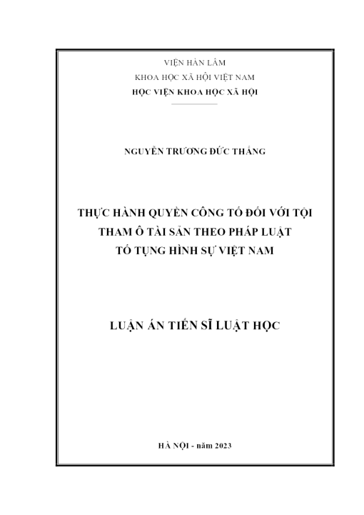 Thực Hành Quyền Công Tố Đối Với Tội Tham Ô Tài Sản Theo Pháp Luật Tố Tụng Hình Sự Việt Nam