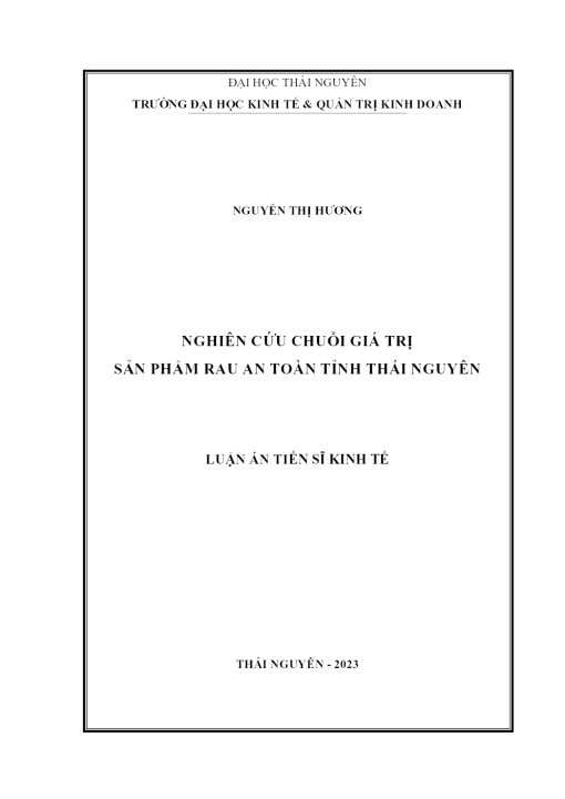 Nghiên Cứu Chuỗi Giá Trị Sản Phẩm Rau An Toàn Tỉnh Thái Nguyên