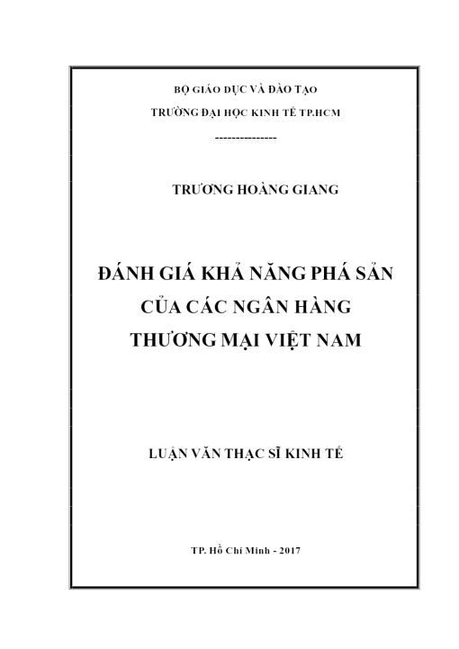 Đánh Giá Khả Năng Phá Sản Của Các Ngân Hàng Thương Mại Việt Nam