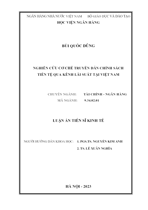 Nghiên Cứu Cơ Chế Truyền Dẫn Chính Sách Tiền Tệ Qua Kênh Lãi Suất Tại Việt Nam