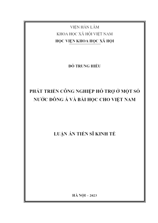 Phát Triển Công Nghiệp Hỗ Trợ Ở Một Số Nước Đông Á Và Bài Học Cho Việt Nam