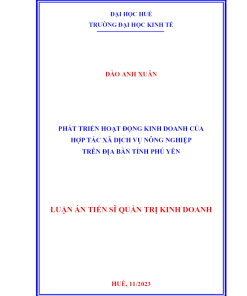 Phát Triển Hoạt Động Kinh Doanh Của Hợp Tác Xã Dịch Vụ Nông Nghiệp Trên Địa Bàn Tỉnh Phú Yên