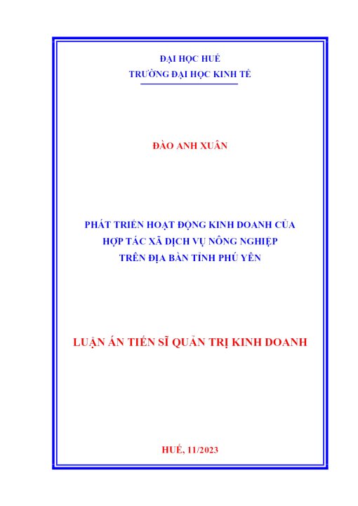 Phát Triển Hoạt Động Kinh Doanh Của Hợp Tác Xã Dịch Vụ Nông Nghiệp Trên Địa Bàn Tỉnh Phú Yên