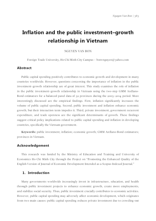 Inflation And The Public Investment–growth Relationship In Vietnam