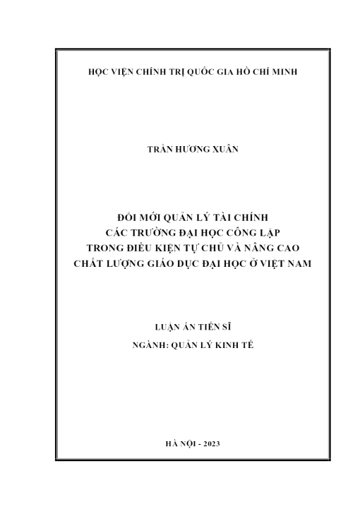 Đổi Mới Quản Lý Tài Chính Các Trường Đại Học Công Lập Trong Điều Kiện Tự Chủ Và Nâng Cao Chất Lượng Giáo Dục Đại Học Ở Việt Nam