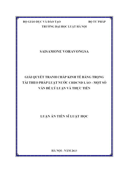 Giải Quyết Tranh Chấp Kinh Tế Bằng Trọng Tài Theo Pháp Luật Nước Chdcnd Lào - Một Số Vấn Đề Lý Luận Và Thực Tiễn