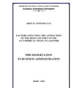 Các Yếu Tố Ảnh Hưởng Đến Sự Thu Hút Của Nước Chủ Nhà Đối Với FDI: Một Nghiên Cứu Thực Nghiệm Ở CHDCND Lào