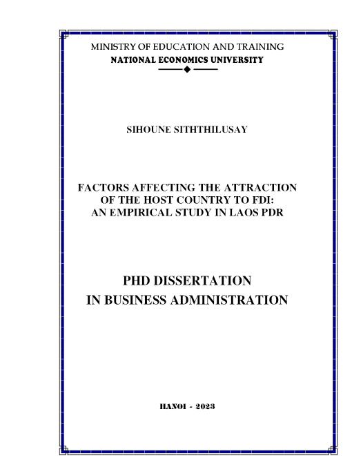 Các Yếu Tố Ảnh Hưởng Đến Sự Thu Hút Của Nước Chủ Nhà Đối Với FDI: Một Nghiên Cứu Thực Nghiệm Ở CHDCND Lào