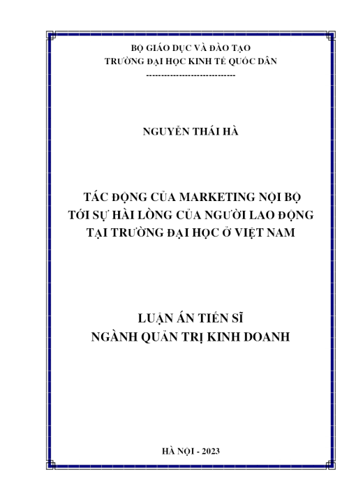 Tác Động Của Marketing Nội Bộ Tới Sự Hài Lòng Của Người Lao Động Tại Trường Đại Học Ở Việt Nam