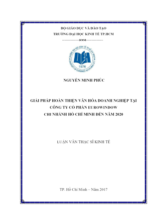 Giải Pháp Hoàn Thiện Văn Hóa Doanh Nghiệp Tại Công Ty Cổ Phần Eurowindow Chi Nhánh Hồ Chí Minh Đến Năm 2020