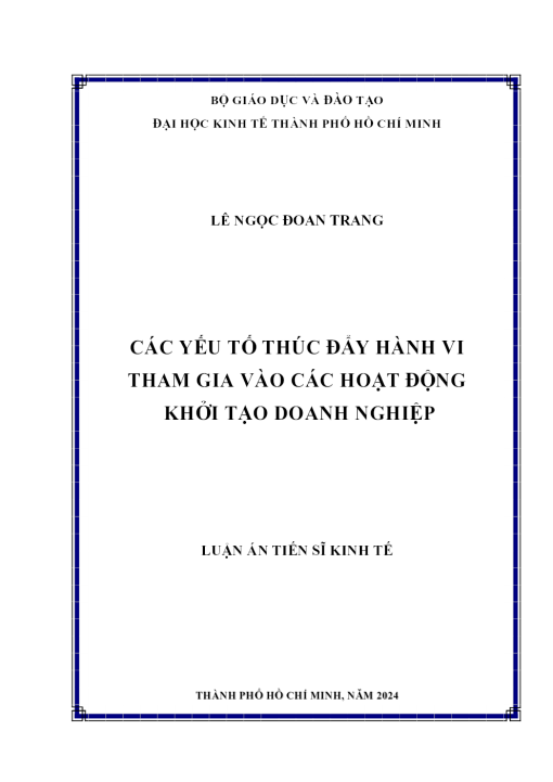 Các Yếu Tố Thúc Đẩy Hành Vi Tham Gia Vào Các Hoạt Động Khởi Tạo Doanh Nghiệp