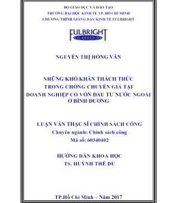 Những Khó Khăn Thách Thức Trong Chống Chuyển Giá Tại Doanh Nghiệp Có Vốn Đầu Tư Nước Ngoài Ở Bình Dương