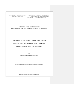 Thuế Thu Nhập Doanh Nghiệp Và Các Quyết Định Tài Chính Của Doanh Nghiệp: Nghiên Cứu Trường Hợp Ưu Đãi Thuế Việt Nam