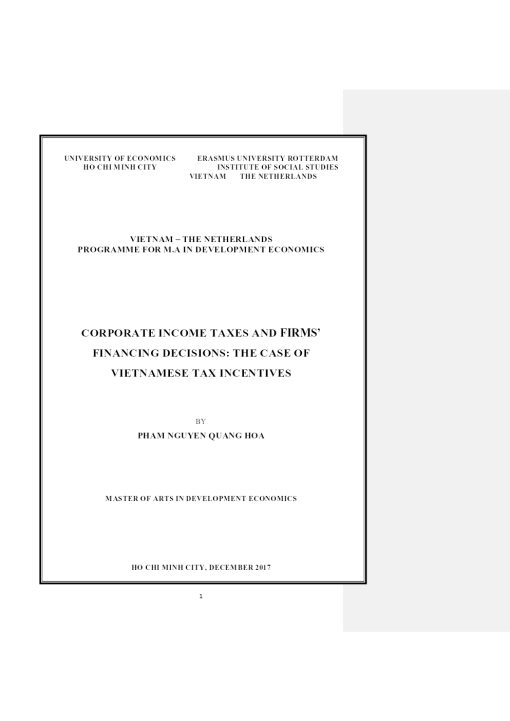 Thuế Thu Nhập Doanh Nghiệp Và Các Quyết Định Tài Chính Của Doanh Nghiệp: Nghiên Cứu Trường Hợp Ưu Đãi Thuế Việt Nam