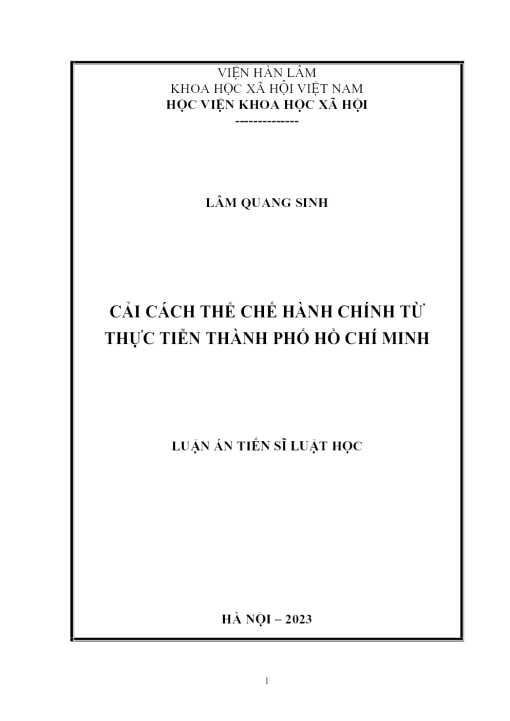 Cải Cách Thể Chế Hành Chính Từ Thực Tiễn Thành Phố Hồ Chí Minh