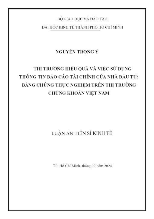 Thị Trường Hiệu Quả Và Việc Sử Dụng Thông Tin Báo Cáo Tài Chính Của Nhà Đầu Tư Bằng Chứng Thực Nghiệm Trên Thị Trường Chứng Khoán Việt Nam