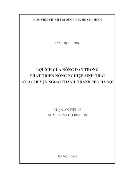 Lợi Ích Của Nông Dân Trong Phát Triển Nông Nghiệp Sinh Thái Ở Các Huyện Ngoại Thành, Thành Phố Hà Nội