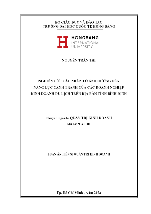 Nghiên cứu các nhân tố ảnh hưởng đến năng lực cạnh tranh của các doanh nghiệp kinh doanh du lịch trên địa bàn tỉnh Bình Định